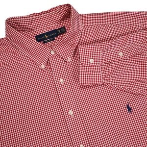 RALPH LAUREN Men's 3XB Red White Gingham‎ Classic Fit French Cuffs Dress Shirt
